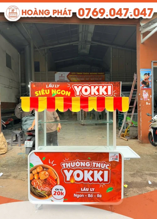 Xe bán hàng lẩu ly 1m2 x 60 x 2m XBH1174