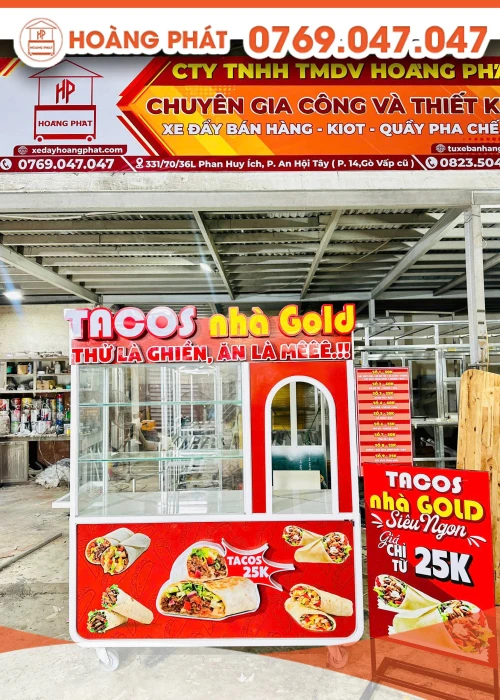 Xe bán hàng ăn Tacos 1m5 x 60 x 2m XBH1102