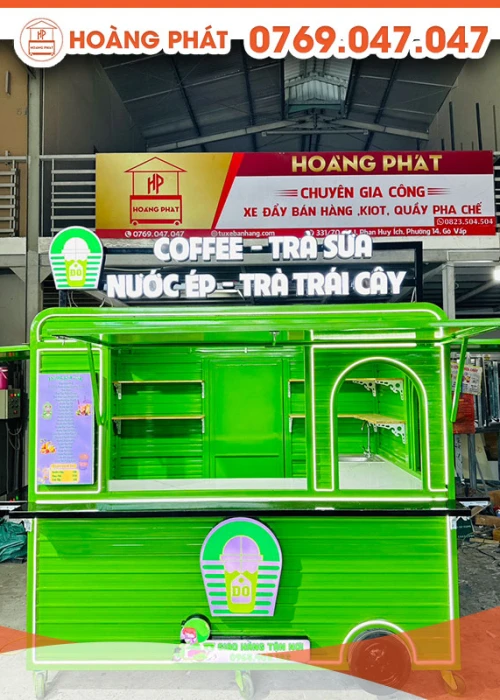 Kiot cà phê, trà sữa màu xanh lá 2m3 x 1m7 x 2m K665