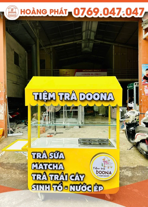 Xe bán trà sữa, sinh tô trái cây tone vàng 1m4 x 60 x 2m XTS1063