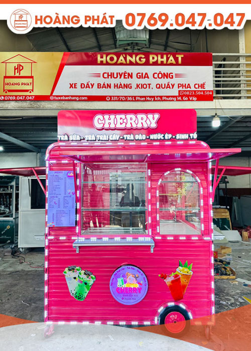 Kiot bán trà sữa màu hồng 1m8 x 1m6 x 2m K653