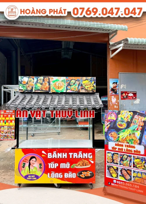 Xe bán hàng ăn vặt, bánh tráng 1m6 x 60 x 2m XBH1163