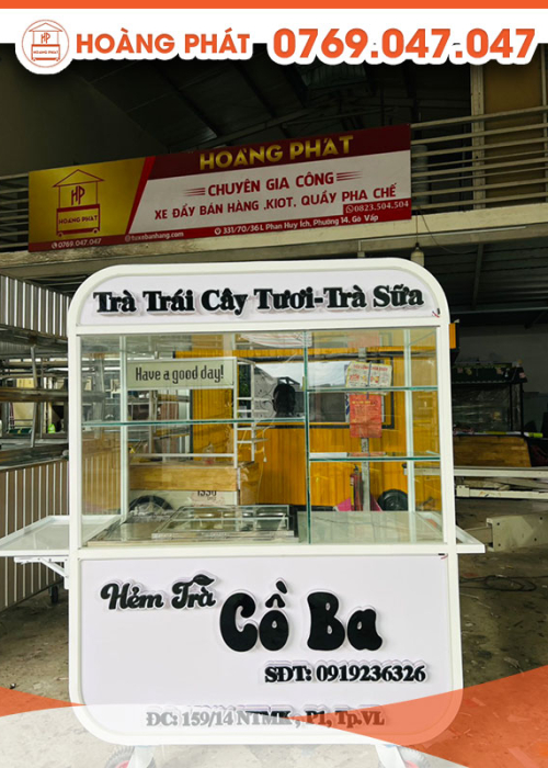 Xe trà trái cây màu trắng 1m6 x 60 x 2m XBH632