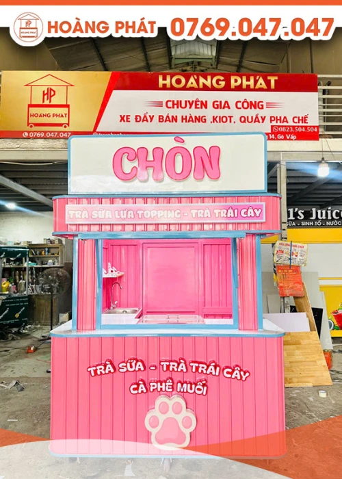 Kiot bán trà sữa chọn topping 1m8 x 1m4 x 2m K708