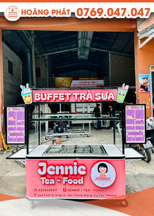 Xe buffet trà sữa màu hồng 1m6 x 60 x 2m XTS1016