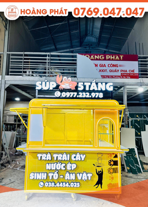 Kiot bán hàng ăn vặt màu vàng rộng rãi 2m x 1m6 x 2m K1092