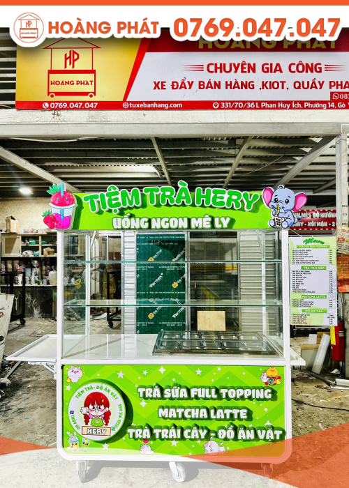 Xe Bán Trà Sữa Xanh Lá Take Away 1m5 x 60 x 2m XTS999