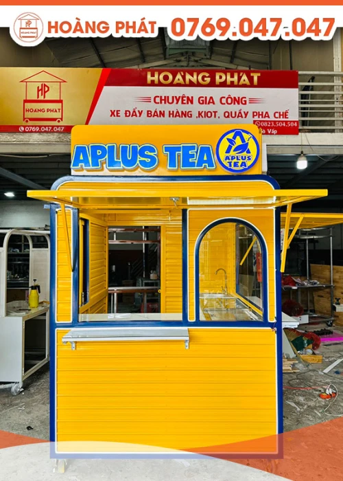 Kiot bán trà sữa màu vàng lạ mắt 1m6 x 1m8 x 2m K648