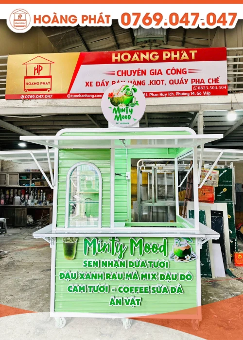Kiot bán hàng ăn vặt xanh mint 1m6 x 1m2 x 2m K1048
