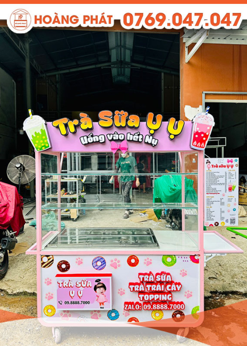 Xe trà sữa màu hồng nhiều icon 1m5 x 60 x 2m XTS655