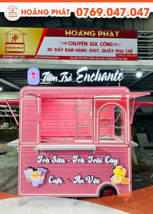 Kiot bán trà sữa màu hồng 2m x 1m4 x 2m K650