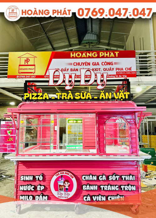 Kiot Trà Sữa, Ăn Vặt Màu Hồng 2m3 x 1m7 x 2m K973