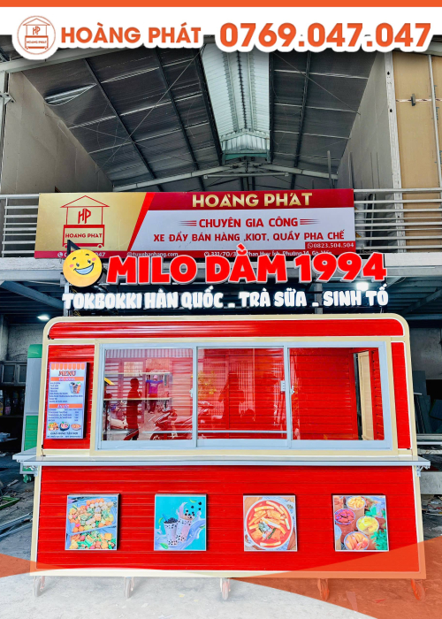 Kiot bán trà sữa sinh tố ăn vặt 3m x 1m7 x 2m K1052