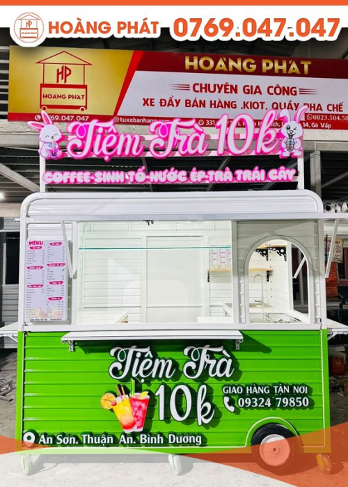 KIOT tiệm trà 10k thiết kế màu xanh lá kết hợp màu trắng 2m3 x 1m7 x 2m K521