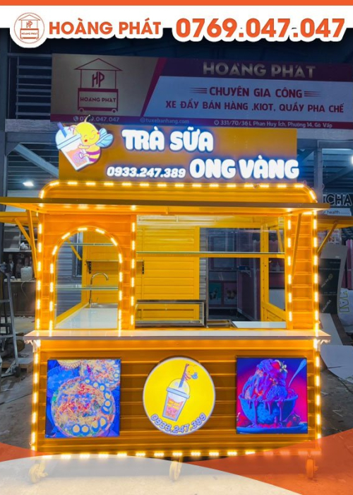 KIOT bán hàng thiết kế màu vàng nổi bật 2m3 x 1m7 x 2m K557