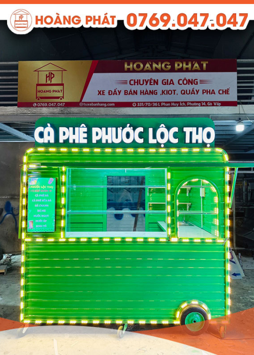 Kiot bán hàng cafe màu xanh lá 2m3 x 1m7 x 2m K375
