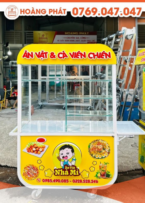 Xe bán hàng ăn vặt và cá viên chiên nhỏ 1m2 x 60 x 2m XBH554