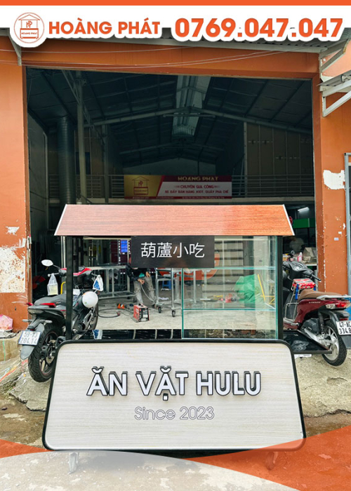 Xe đẩy bán hàng ăn vặt 1m6 x 60 x 2m XBH371