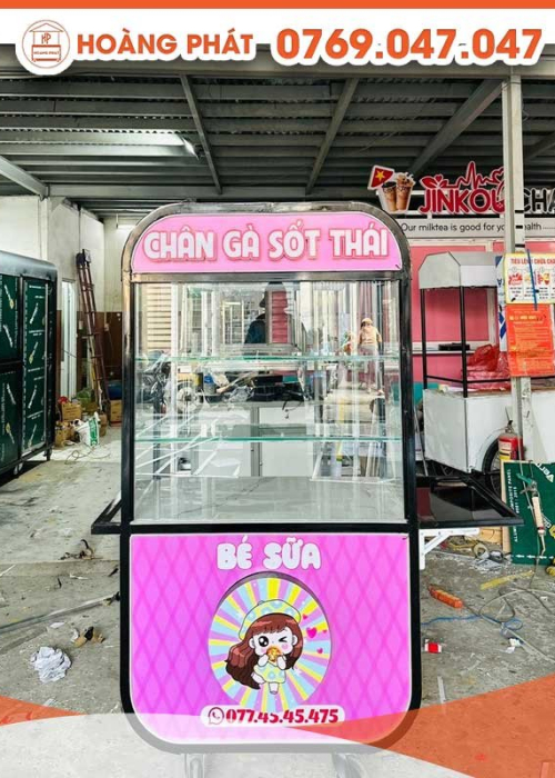Xe bán chân gà sốt thái nhỏ gọn, màu hồng 1m x 60 x 2m XBH574