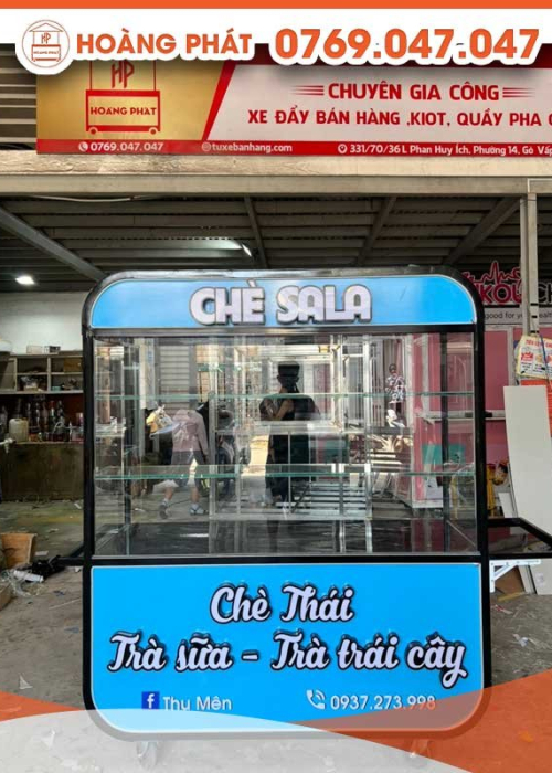Xe bán chè Thái màu xanh biển đơn giản 1m6 x 60 x 2m XBH573