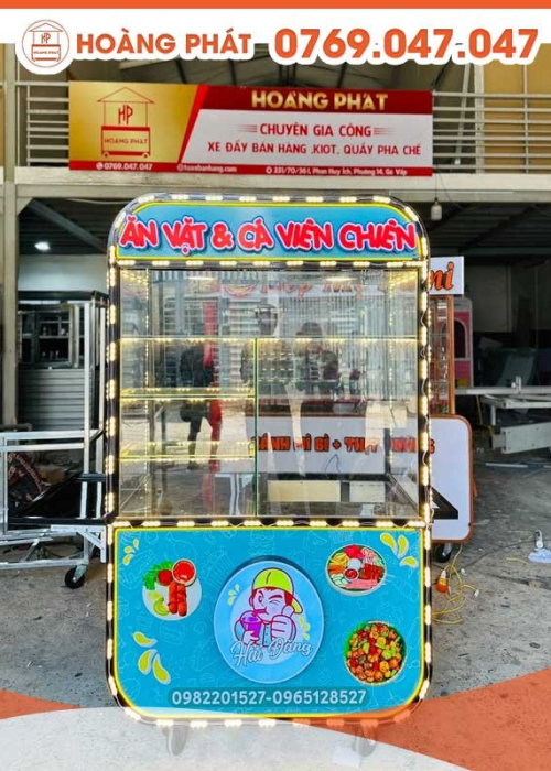 Xe bán hàng bán đồ ăn vặt, cá viên chiên 1m2 x 60 x 2m XBH457