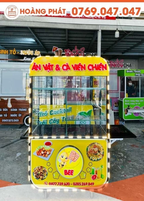 Xe bán hàng ăn vặt và cá viên chiên 1m2 x 60 x 2m XBH305