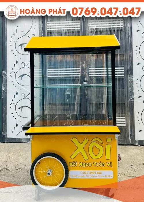 Xe bán xôi ngon tròn vị màu vàng - đen 1m x 60 x 2m XBH526