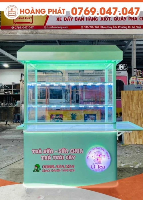 Xe bán sữa chua, trà trái cây màu mint 1m2 x 60 x 2m XBH588