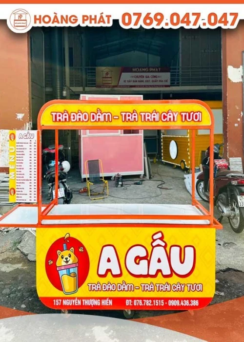 Xe bán hàng trà đào dằm thơm ngon 1m8 x 60 x 2m XBH464
