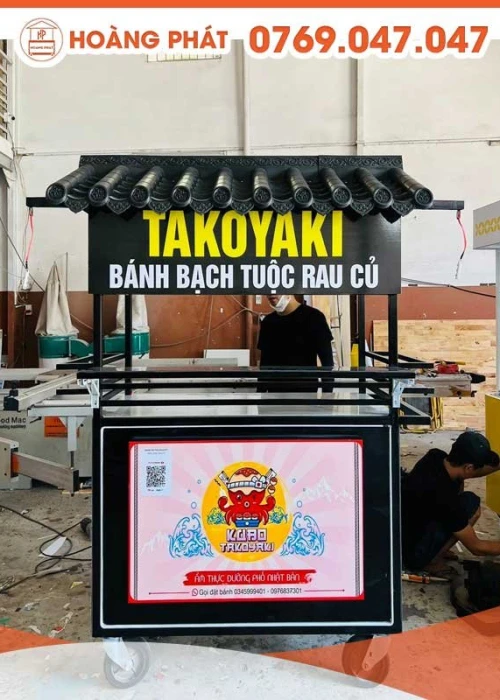 Xe bán hàng bán bánh bạch tuộc rau củ 1m2 x 60 x 2m XBH428