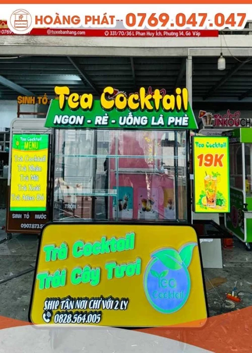 Xe bán trà trái cây tươi, trà cocktail 1m4 x 60 x 2m XBH304