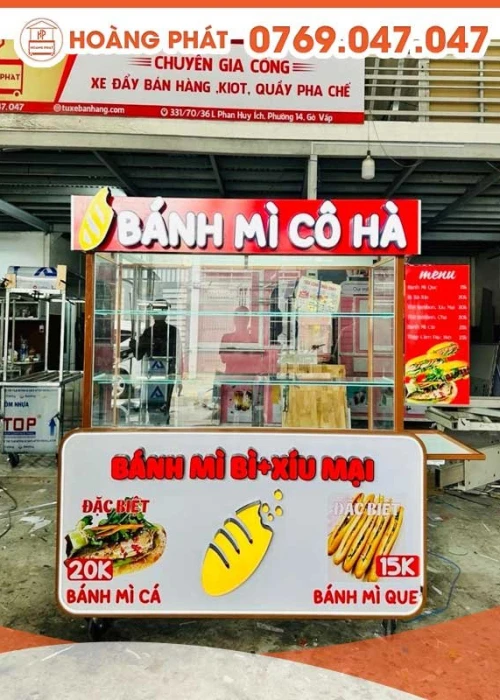 Xe bánh mì bì & xíu mại 1m6 x 60 x 2m XBM306