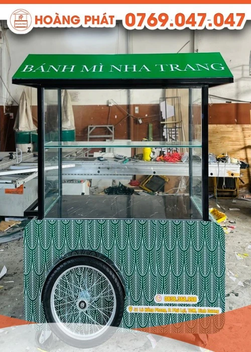 Xe bánh mì Nha Trang họa tiết lá cây 1m4 x 60 x 2m XBM569