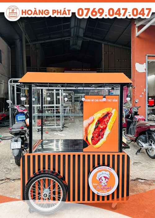 Xe đẩy bán bánh mỳ thiết kế đẹp 1m4 x 60 x 2m XBM422