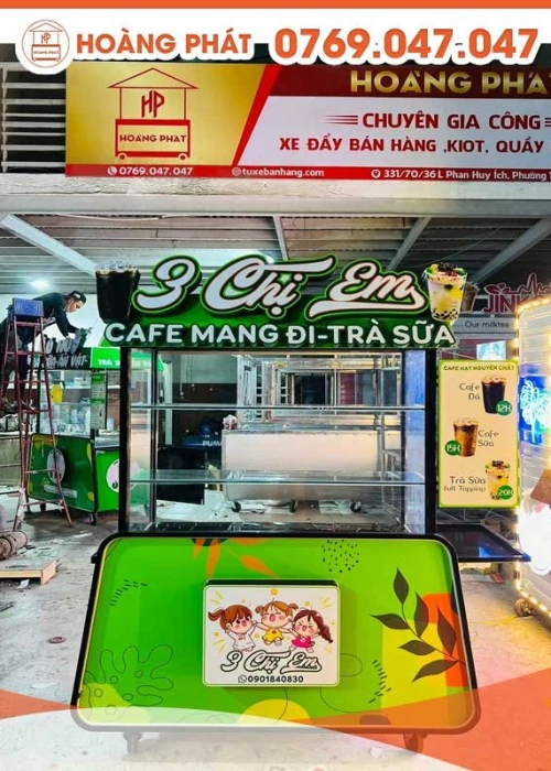 Xe bán cà phê mang đi màu xanh lá 1m2 x 60 x 2m XCF583