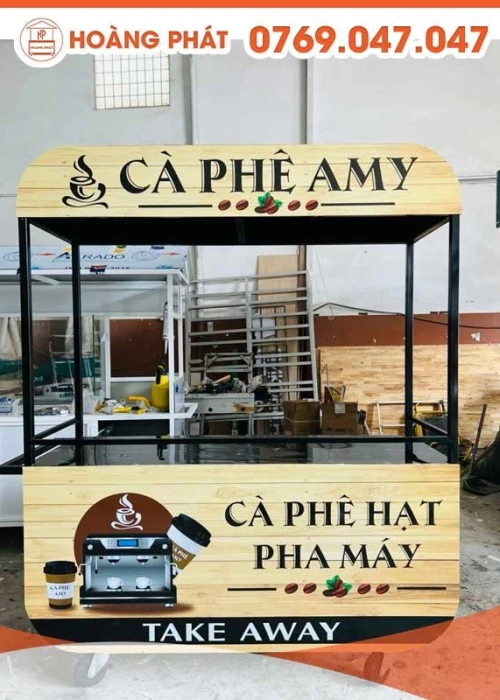 Xe cà phê hạt pha máy màu gỗ 1m4 x 60 x 2m XCF586