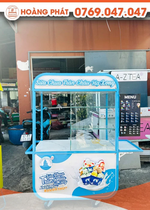 Xe đẩy bán hàng sữa chua xanh dương 1m2 x 60 x 2m XBH446