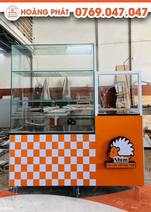 Xe trà sữa topping tươi trang trí hình nhím 1m7 x 60 x 2m XTS556