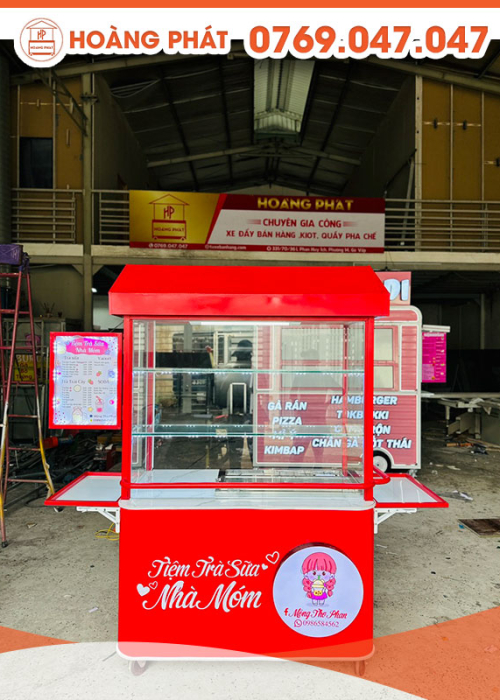 Xe trà sữa nhà làm tone đỏ 1m4 x 60 x 2m XTS438