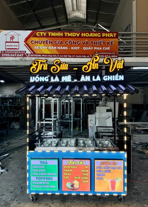 Tủ xe bán hàng trà sữa trái cây 1m6 x 60 x 2m XBH1290